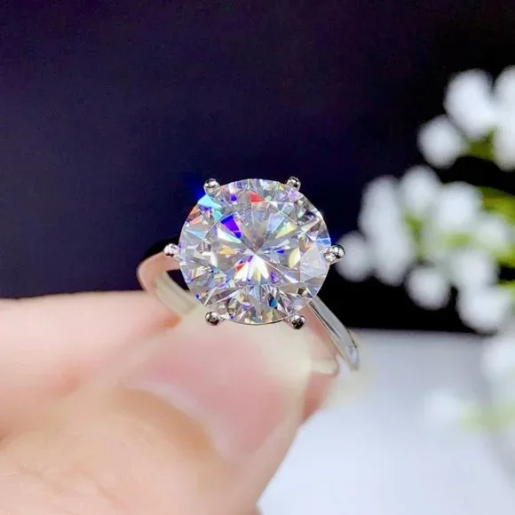 Certified 4ct. t.w. Moissanite Diamond Solitaire 10K White Gold Wedding Ring NEW - Picture 8 of 12